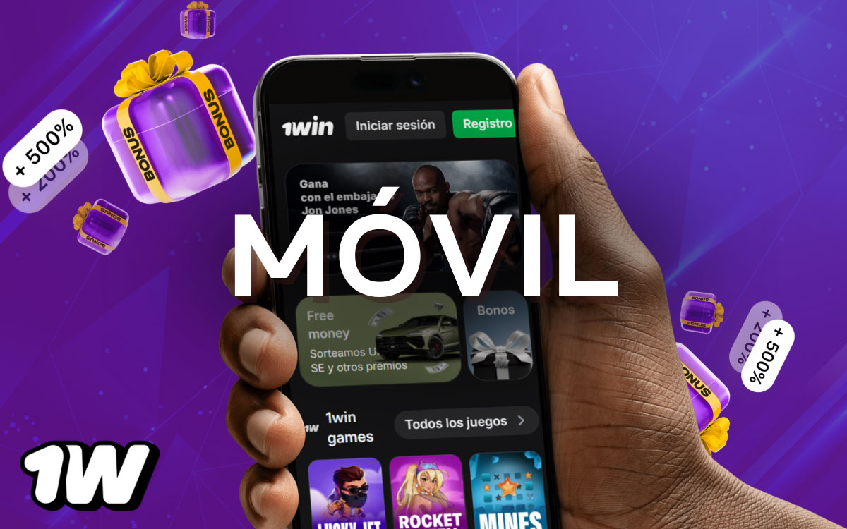 Versión móvil de 1win en smartphone con acceso a apuestas, casino y pagos desde navegador en México